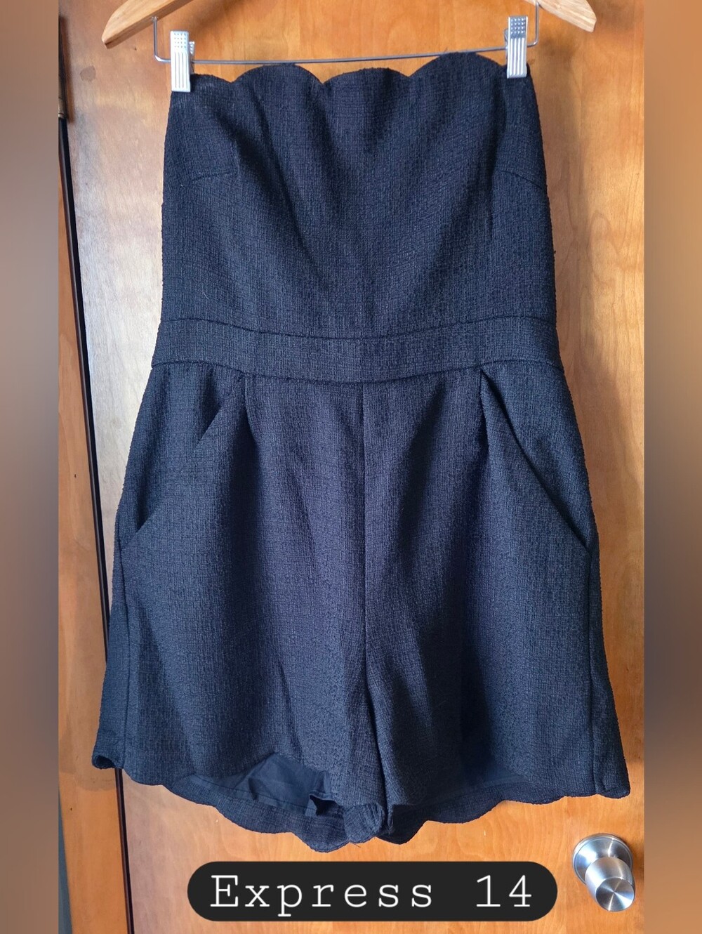 Express Black Strapless Scallop Romper Shorts